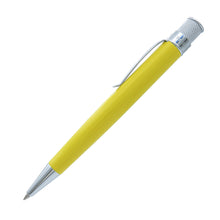 Load image into Gallery viewer, A yellow ballpoint pen with polished chrome accents, including the clip, tip, and textured top. Shown diagonally on a solid white background.