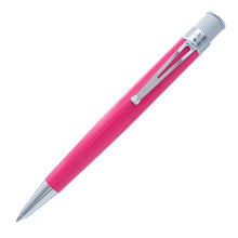 Load image into Gallery viewer, A bright pink ballpoint pen with polished chrome accents, including the clip, tip, and textured knurled end cap, shown diagonally on a plain white background.