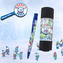 Load image into Gallery viewer, Rollerball pen and presentation tube with 'Where's Yeti?' branding on a light blue background.