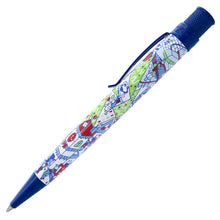 Load image into Gallery viewer, Side view of the pen with blue accents, and a cartoon design on a white background.