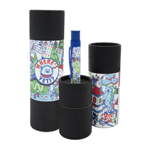 Load image into Gallery viewer, Pen with colorful 'Where's Yeti?' design on presentation tube.