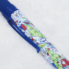 Load image into Gallery viewer, Colorful pen, with blue accents, and a cartoon design on a white background.