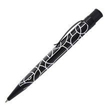Load image into Gallery viewer, The pen showing a side view, the pen is black, black stealth accents, and the body is black with acid etched accents in white.