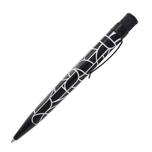 Load image into Gallery viewer, The pen facing sideways,  the pen is black, with black stealth accents, and the body is black with acid etched accents in white.