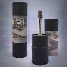 Load image into Gallery viewer, The Retro 51 A-10 Warthog pen and tube gift cases on a blue and white grid background