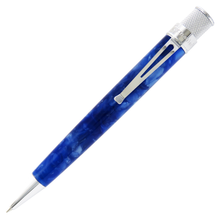 Load image into Gallery viewer, Front view of the Acrylic Sapphire Blue Rollerball Pen. Set on a white background.