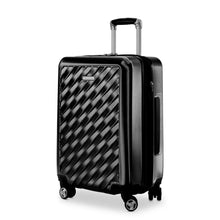 Load image into Gallery viewer, Angled front panel view of the black hard shell suitcase.