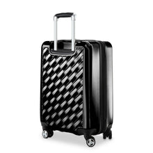 Load image into Gallery viewer, Angled back panel view of the black hard shell suitcase.