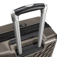 Load image into Gallery viewer, Top panel view of the bronze suitcase with the handle extended.