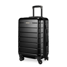 Load image into Gallery viewer, Angled front panel view of the black hard shell suitcase.