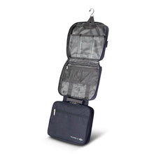 Load image into Gallery viewer, Angled front panel view of the unfolded toiletry bag.