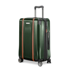 Load image into Gallery viewer, Angled front panel view of the green hard shell suitcase.