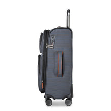 Load image into Gallery viewer, Side panel view of the gray soft-side carry-on suitcase.