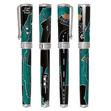 Load image into Gallery viewer, Full View Of The Teal Mossy Black and Opaque Black Route 66 Rollerball Pen