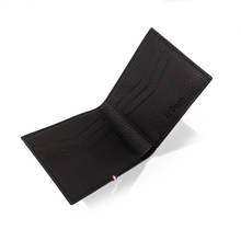 Load image into Gallery viewer, Interior view of the black wallet, featuring six credit card compartments.