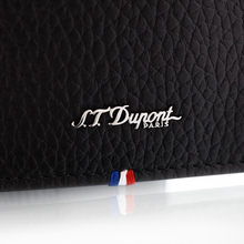 Load image into Gallery viewer, Close up to the S.T. Dupont logo on the front panel and the French Flag stitch.