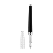 Load image into Gallery viewer, Front view of the black fountain pen with the cap set to the side.