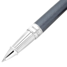 Load image into Gallery viewer, Close up to the black palladium rollerball pen grip section. The S.T. Dupont logo is engraved.
