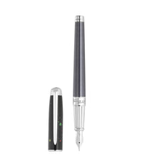 Load image into Gallery viewer, Front view of the black palladium fountain pen with the cap set to the side.
