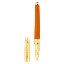 Load image into Gallery viewer, Front view of the fire orange rollerball pen with the cap set to the side.