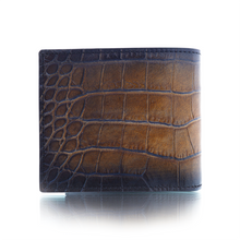 Load image into Gallery viewer, Back panel view of the dark and light brown wallet.