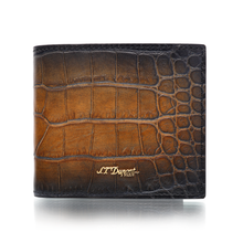 Load image into Gallery viewer, Front panel view of the light and dark brown leather wallet.