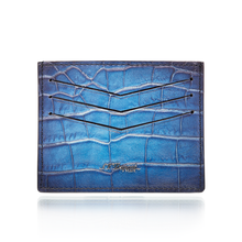Load image into Gallery viewer, Front panel view of a blue leather card case.