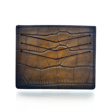 Load image into Gallery viewer, Back panel view of the light and dark brown card case.