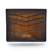 Load image into Gallery viewer, ST Dupont Le Grand Leather Card Holder. A crocodile motif card holder with a brown gradient.  Front Side