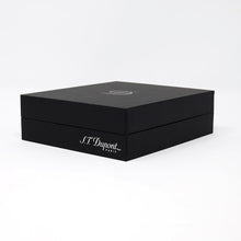 Load image into Gallery viewer, Angled front view of the black presentation box with Dupont logos printed in white.