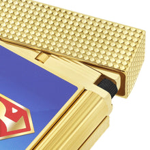 Load image into Gallery viewer, Close up to the Superman lighter lid, partly lifted.