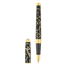 Load image into Gallery viewer, Front view of the black fountain pen with the cap set to the side. The fender logo is visible on the back of the cap.