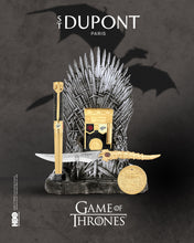 Load image into Gallery viewer, Graphic for the collection. The throne serves as a stand for the lighter, the letter opener, and the pen.
