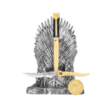 Load image into Gallery viewer, The Writing kit is shown on a white background. This one features the throne, pen, letter opener, and coin.