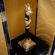 Load image into Gallery viewer, Angled top view of the pen in the stand. Placed inside the presentation box.