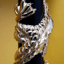 Load image into Gallery viewer, Close up to the golden body of the dragon, wrapped around the pen's black barrel.