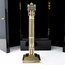 Load image into Gallery viewer, Back view of the fountain pen on the stand. The black lacquer presentation box stands behind it.