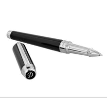 Load image into Gallery viewer, The black lacquer rollerball pen with the cap set next to it.