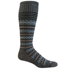Load image into Gallery viewer, A pair of Sockwell brand graduated compression socks in charcoal color with a geometric pattern.