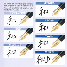 Load image into Gallery viewer, Visual description for the width of each Sailor Fountain Pen nib point.