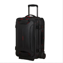 Load image into Gallery viewer, Angled front panel view of the black duffel bag.