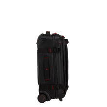 Load image into Gallery viewer, Side panel view of the black suitcase. It features a grab handle.