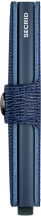 Load image into Gallery viewer, Side view of the navy blue mini wallet. The SECRID logo is printed in white.