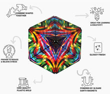 Load image into Gallery viewer, Shashibo cube with details: Glossy finish, powered by 36 earth magnets, great for learning & creativity, combine shapes together, Proven to reduce and relieve stress.
