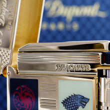 Load image into Gallery viewer, Close up to the inside of the lighter. It has an engraving with the word DRACARYS.