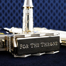 Load image into Gallery viewer, Engraving at the top of the lighter. The text reads "FOR THE THRONE"