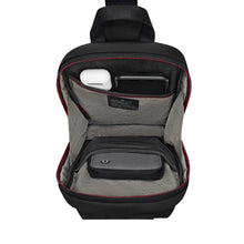 Load image into Gallery viewer, Victorinox Travel Essentials Sling Bag - Black
Image of Interior View, showing inside organization to hold your business travel essentials.  
Height:  11.8"
Length:  3.1"
Width:    7.1"
Weight:  0.9 lbs.