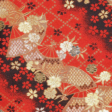 Load image into Gallery viewer, Close up to the red Sakura Festival case. It is decorated with sakura flowers, diamond patterns, and fans.
