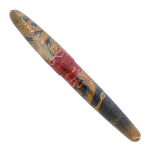 Load image into Gallery viewer, Front view of the Double Dragons Fountain Pen with the cap on. It features a golden dragon on the cap with its body painted around the barrel. It is surrounded by red clouds and gold dust decorations.