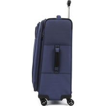 Load image into Gallery viewer, Side panel view of the blue suitcase. It features a grab handle for easy carrying.